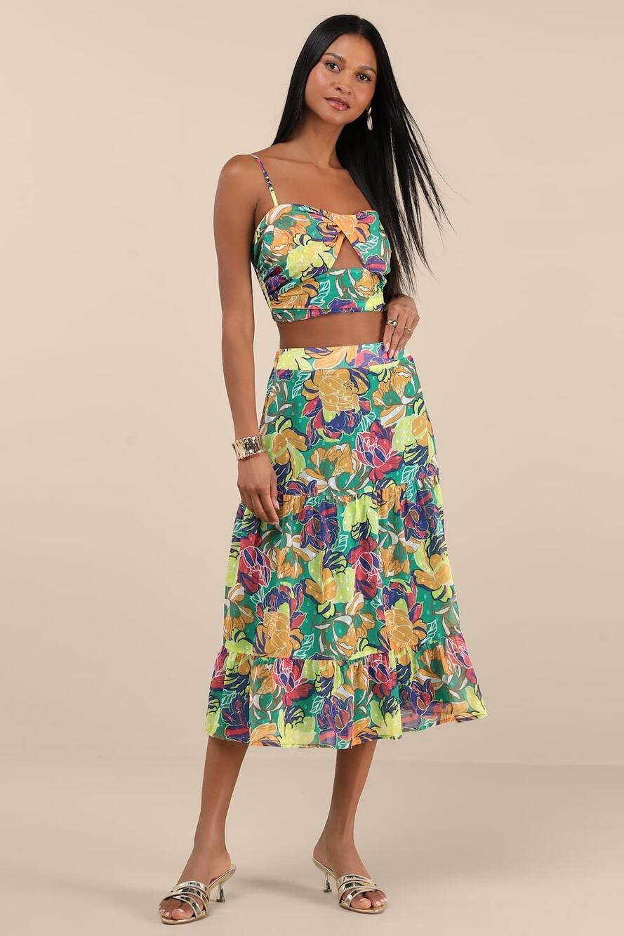 Lulus Floating Through Flowers Two-Piece Sleeveless Midi Dress - M